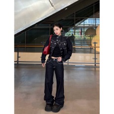 批发秋季新款美式复古解构质感牛仔外套女2026廓形修身显瘦工装夹克