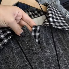 批发美式复古条纹拼接polo衫卫衣男款<b class='q'>春</b>秋季浅灰翻领卫衣内搭长袖t恤