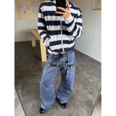 老钱风褶皱休闲裤男秋季潮流宽松直筒裤美式复古阔腿拖地
