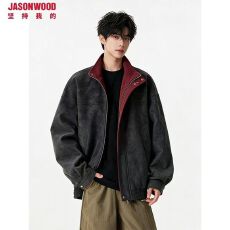 高级感拼接商务红pu皮衣外套女秋季飞行夹克衫立领工装情侣棒球服