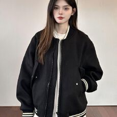 批发美式<b class='q'>街头</b>撞色翻领条纹夹克男女春秋cleanfit高街宽松飞行服外套潮