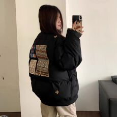 批发黑色棉服女2025新款冬季韩系小个子国潮情侣装加厚外套女款冬装