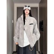 批发美式高街盘扣机车pu皮夹克男秋冬潮牌宽松复古高级感立领<b class='q'>皮衣</b>外套