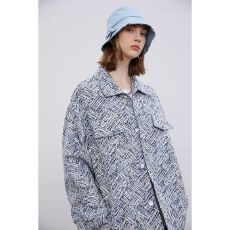 批发美式潮牌ins黑白斜纹色织休闲<b class='q'>夹克</b>女秋冬季高街工装宽松痞帅外套