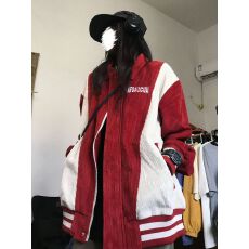 批发日系复古拼色灯芯绒<b class='q'>夹克</b>女2025秋季户外休闲防风潮牌宽松情侣外套