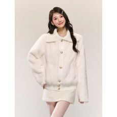 批发QDQD <b class='q'>甜美</b>可爱风软糯大翻领环保皮草秋冬新款白色皮毛一体外套女