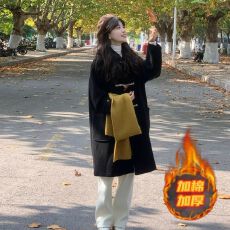 批发黑色牛角扣毛呢<b class='q'>大</b>衣女小个子2025秋冬季新款赫本风中长款呢子外套