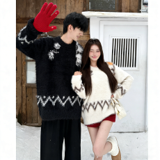 批发费尔岛提花圆领套头<b class='q'>毛衣</b>女冬季慵懒感宽松百搭显瘦针织衫上衣潮流