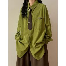 批发春秋2026新款美式复古宽松简约百搭灯芯绒长袖<b class='q'>衬衫</b><b class='q'>男</b>女打底衫上衣