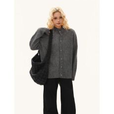 批发设计纯色立领纽扣<b class='q'>开衫</b>毛衣外套休闲慵懒针织外套<b class='q'>男</b>女简约流行潮流