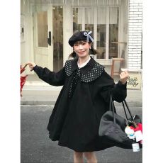 批发2026日系波点设计感系带斗篷风衣女春秋新款小个子学院风<b class='q'>甜美</b>外套