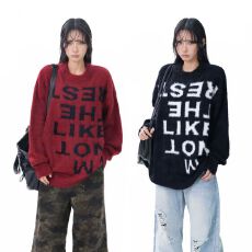 批发美式<b class='q'>街头</b>休闲风字母印花圆领毛衣男女秋冬季宽松舒适慵懒风针织衫