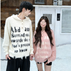 批发2026新款美式国潮字母水貂毛毛衣女秋冬季<b class='q'>街头</b>宽松情侣针织衫上衣