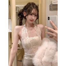 批发2026新款胸垫蕾丝挂脖吊带背心女打底美背<b class='q'>文胸</b>一体露背内搭小上衣