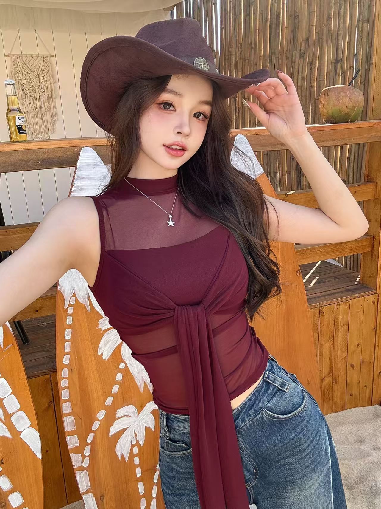 2026 새로운 가슴 패드 순수한 욕망 실 인터넷 마이크로 ~을 통해 캐미솔 봄 홀로우 아웃 섹시함 핫걸 비틀림 맨위