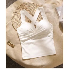 批发小吊带背心女带胸垫文胸一体西装内搭打底上衣性感宽肩带交叉V领