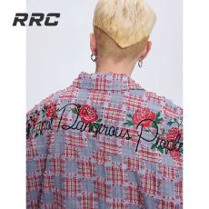 批发2026春夏美式复古格子玫瑰刺绣宽松休闲百搭翻领长袖<b class='q'>衬衫</b><b class='q'>情侣</b><b class='q'>外套</b>