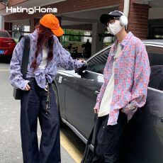 批发潮牌格子流苏<b class='q'>衬衫</b>男长袖春夏宽松百搭<b class='q'>情侣</b><b class='q'>款</b>寸衣休闲<b class='q'>衬衣</b>外套上衣