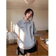 批发2026新款半拉链短袖POLO衫拼接刺绣夏季<b class='q'>男</b>女情侣半袖美式上衣<b class='q'>体恤</b>