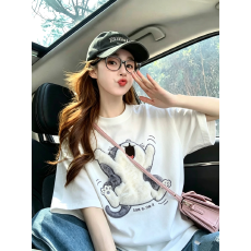 批发2026新款重磅纯棉美式复古植绒猫咪短袖<b class='q'>T</b><b class='q'>恤</b>男女小众设计感情侣装