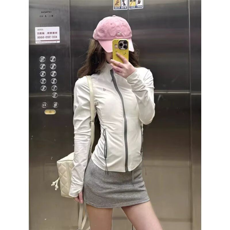 몸매 가꾸기 스탠드 칼라 자외선 차단 의류 여성 여름 새로운 얇고 가벼운 통기성 자외선 차단 복 운동 바람 국방 자외선 얇은 스타일 재킷
