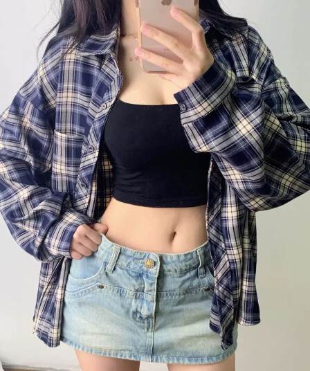 아메리칸 다용도 홍콩 느낌 루즈핏 긴팔 셔츠 재킷 체크무늬 여성 셔츠 봄 레트로 얇은 스타일 태양 보호 셔츠 맨위