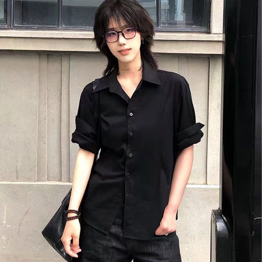 오래된 돈 바람 긍정적 인 어깨 롤 슬리브 slim 맞춤 숙련 된 반팔 셔츠 남녀 여름 건방진 녀석 cleanfit 재킷 트렌디