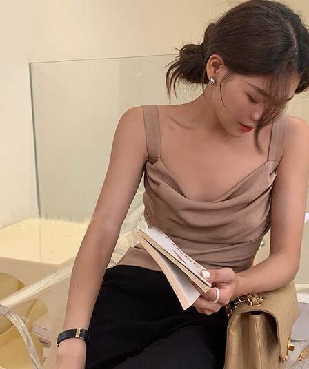 프랑스식 흔들다 칼라 사실 비단 작은 슬링 조끼 여성 외출용 정장 인사이드 가져 가라. 만나는 새틴 아세트산 맨위 말뚝 더미 칼라