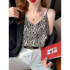 批发别致小吊带背心女夏西装内搭性感纯欲美背打底法式鱼骨斑马纹上衣