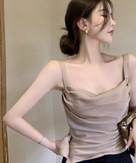 순수한 욕망 불규칙 흔들다 칼라 작은 슬링 조끼 여성 여름 인사이드 가져 가라. 디자인 센스 작은 대중 외출용 새틴 만나는 맨위