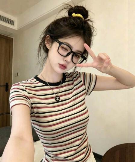 2026 아메리칸 레트로 chic 스트라이프 티셔츠 여름 배색 봄 가을 인사이드 가져 가라. 몸매 가꾸기 만나는 맨위 긍정적 인 어깨 반팔