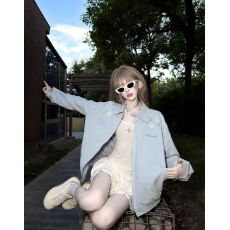 批发2026多巴胺蓝色刺绣翻领外套女秋<b class='q'>设计</b>感小众立体花朵棒球服夹克