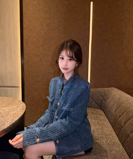 2026 새로운 파란색 레트로 짜임 작은 샤넬 스타일 데님 재킷 가을 새로운 패션 다용도 재킷 맨위