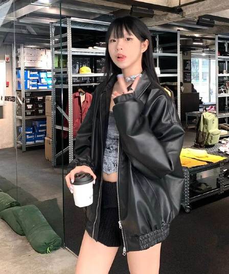 국가 조수 브랜드 아메리칸 레트로 검정색 야구 유니폼 가죽 재킷 여성 봄 디자인 센스 달콤한 차가운 바람 루즈핏 가죽 자켓 재킷