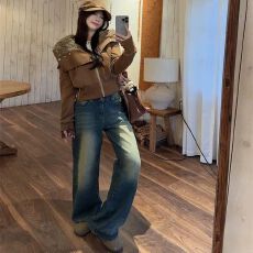 批发Nofat辣妹 焦糖可颂毛领卫衣外套女2026秋冬<b class='q'>设计</b>感短款开衫上衣