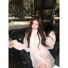 批发TooToo纯欲温柔风露肩衬衫女春秋季蕾丝拼接千金感长袖挂脖上衣