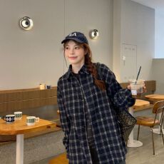 批发2026春秋日系格纹毛呢撞色绣花衬衫男女翻领休闲宽松<b class='q'>长袖</b>格子衬衣