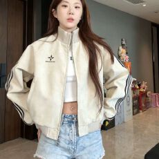 批发美式三条杠荔枝纹PU<b class='q'>皮衣</b>外套<b class='q'>男</b>女秋季短款立领棒球服条纹情侣夹克