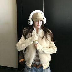 批发翻领拼接针织<b class='q'>一体</b>环保皮草女冬季2026新款狐狸毛<b class='q'>皮毛</b><b class='q'>一体</b>毛毛外套