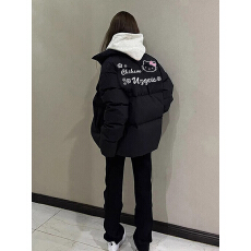 可退换高品质手塞棉不跑棉加厚冬季棉服宽松印花棉衣面包服女