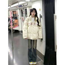 批发可退换（高品质手塞棉不跑棉加厚）冬季棉服宽松印花<b class='q'>棉衣</b>面包服女