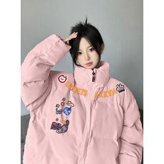 批发可退换高品质手塞棉不跑棉加厚冬季棉服宽松印花<b class='q'>棉衣</b>面包服女