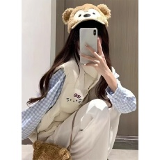 批发可退换（高品质手塞棉加厚）冬季马甲带门禁棉服印花棉衣面包服女