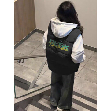 批发可退换（高品质手塞棉加厚）冬季马甲带门禁棉服印花棉衣面包服女