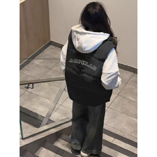 批发可退换（高品质手塞棉加厚）冬季马甲带门禁棉服印花棉衣面包服女