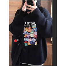 批发品控检验面料手感牢色度大升级厚实柔软秋冬宽松印花针织毛衣女