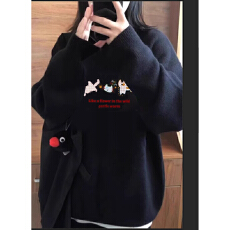 批发品控检验面料手感牢色度大升级厚实柔软秋冬宽松印花针织毛衣女