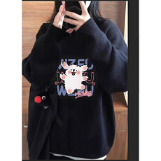 批发品控检验面料手感牢色度大升级厚实柔软秋冬宽松印花针织毛衣女