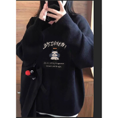 批发品控检验面料手感牢色度大升级厚实柔软秋冬宽松印花针织毛衣女