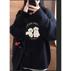 批发品控检验面料手感牢色度大升级厚实柔软秋冬宽松印花针织毛衣女